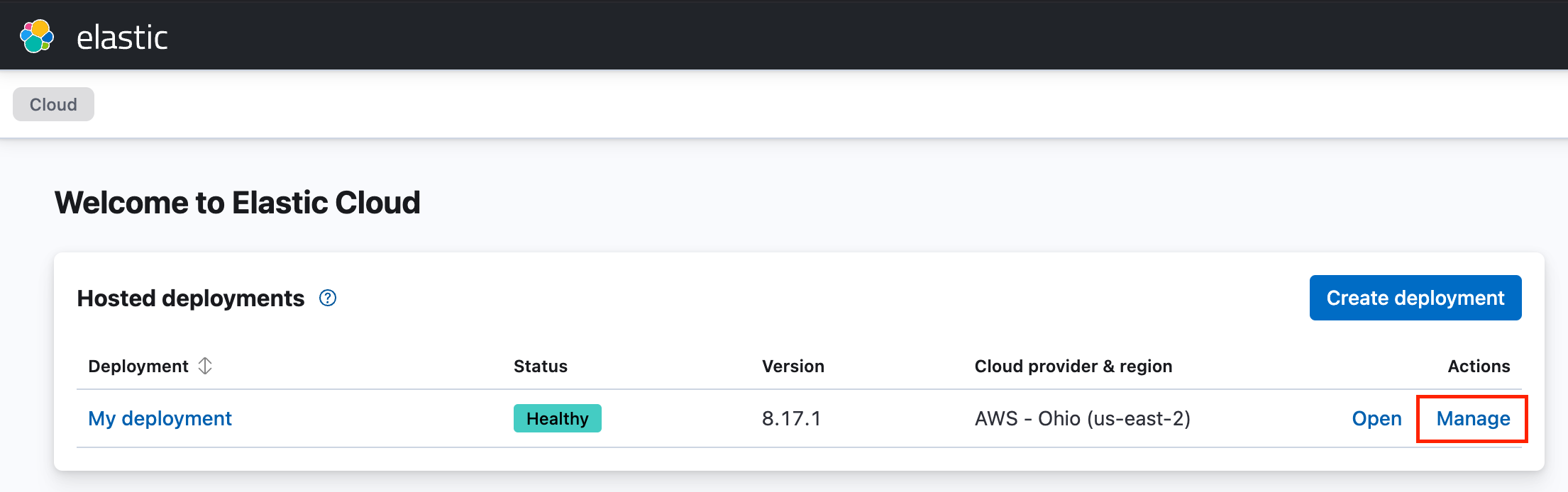 Kibana Configuration, Manage Deployment